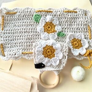 NWT Handmade Daisy Crochet Kitchen Towel & Ring Holder Set - Cottagecore Boho